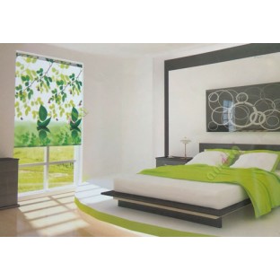 Natural green white yellow color beautiful leaf twig pattern texture finished elegant look butterfly reflect shadow water wave roller blind